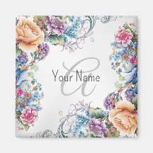 Monogram Namn Colorful Blommigt Ram Elegant Modern