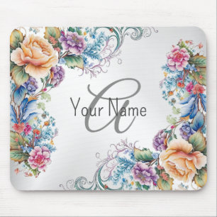 Monogram Namn Colorful Blommigt Ram Elegant Modern Musmatta