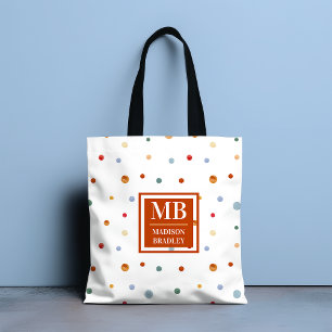Monogram Namn Colorful Watercolor Chic Polka Dot Tygkasse