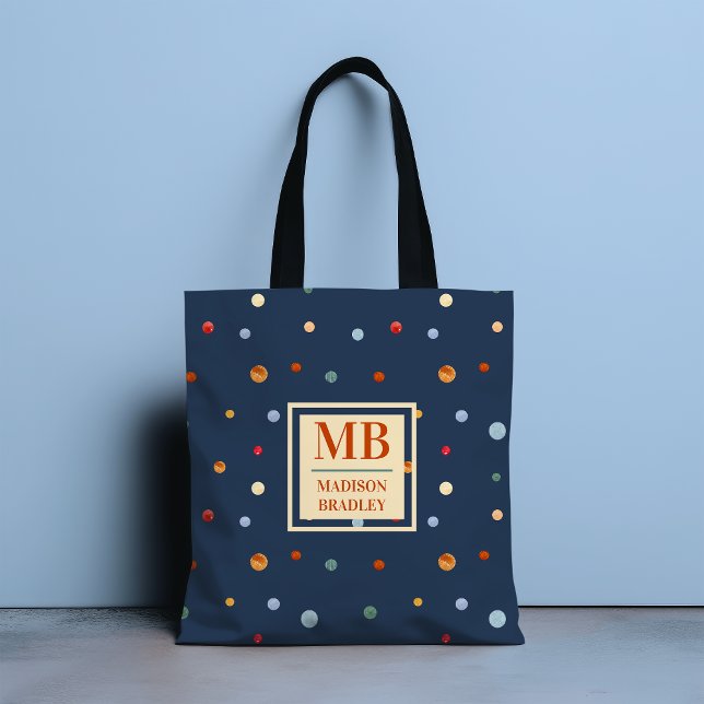 Monogram Namn Colorful Watercolor Chic Polka Dot Tygkasse (Skapare uppladdad)