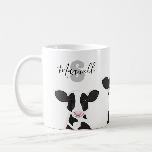 Monogram Namn Cow Animal Kaffemugg (Vänster)