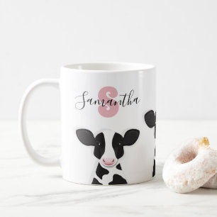 Monogram Namn Cow Rosa Black White Kaffemugg