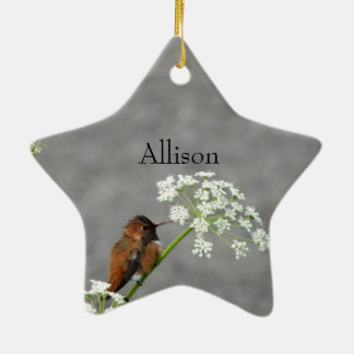 Monogram Namn Cute Hummingbird Julgransprydnad Keramik