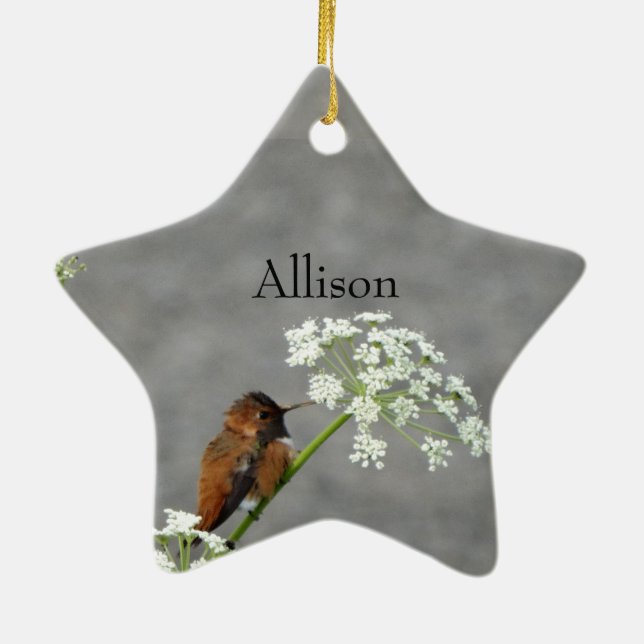 Monogram Namn Cute Hummingbird Julgransprydnad Keramik (Baksidan)