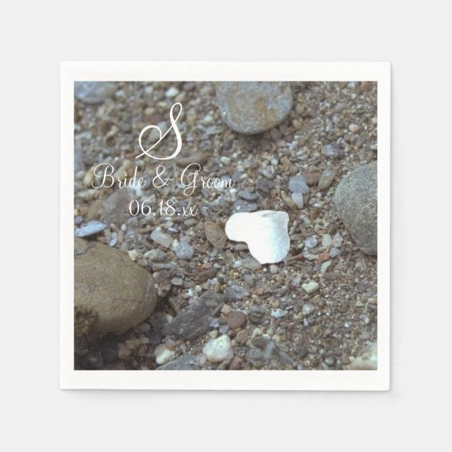 Monogram Namn Datum Beach Wedof Silver Heart Pape Pappersservett (Framsidan)