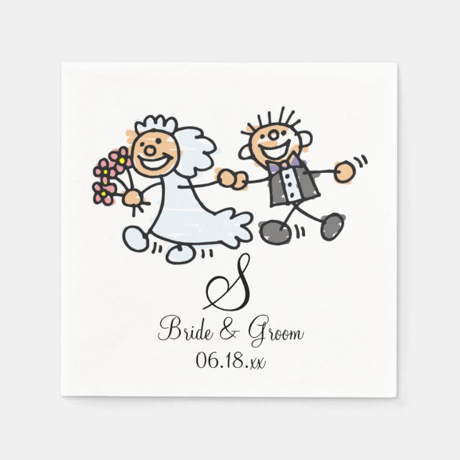 Monogram Namn Datum Bröllop par Bride Groom Napk Pappersservett (Framsidan)