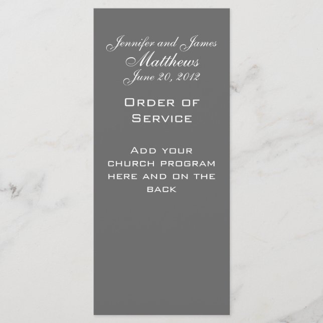 Monogram Namn Datum Bröllop Service Church Program (Framsida)