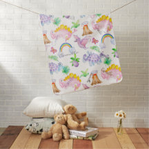 Monogram Namn Dinosaur Girl Unicorn Blanket