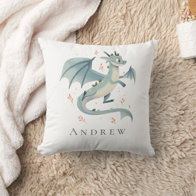 Monogram Namn Dragon Boys Bedroom Nursery Kudde (Filt)