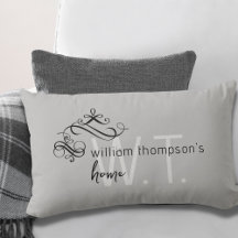 Monogram Namn Elegant Home Decor Grått Lumbar Pill
