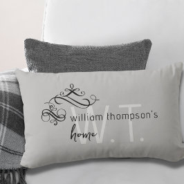 Monogram Namn Elegant Home Decor Grått Lumbar Pill Lumbarkudde