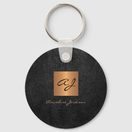 Monogram namn elegant, modern svart guld nyckelring