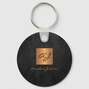 Monogram namn elegant, modern svart guld nyckelring