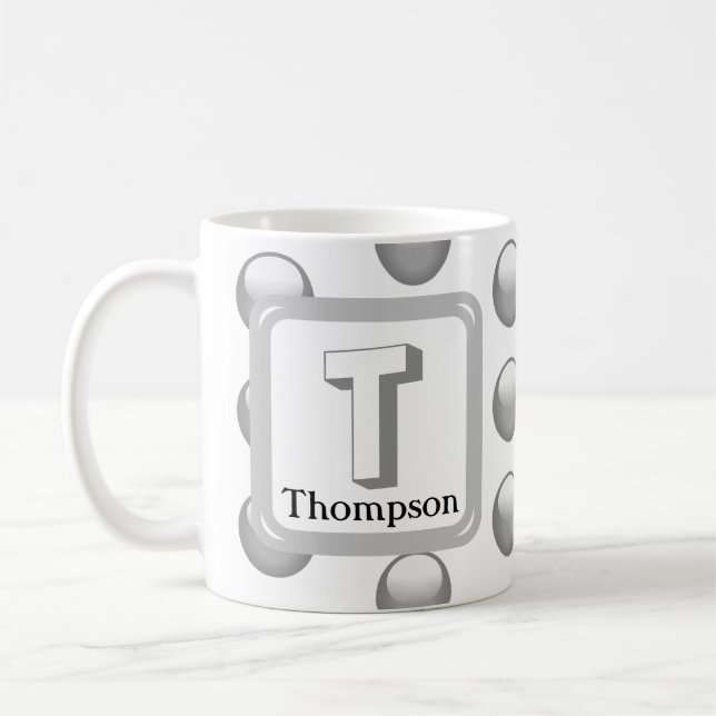 Monogram Namn Elegant Silver Geometric Initial Kaffemugg (Vänster)