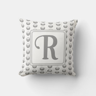 Monogram Namn Elegant Silver Polka Dot Initial Kudde