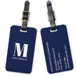 Monogram Namn - enkel marin blå Bagagebricka<br><div class="desc">Modern typografi,  minimalistisk,  första namn-design i vitt på marinblått som kan ändras till personlighet.</div>
