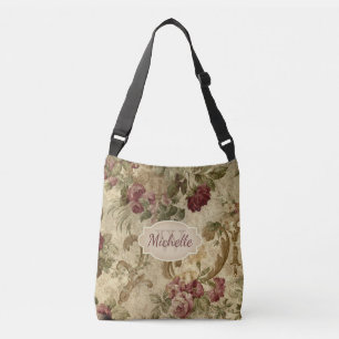 Monogram & namn för blom- vin för vintage rosa axelväska