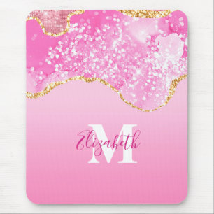 Monogram Namn, första Rosa Guld Glam Glitter  Musmatta