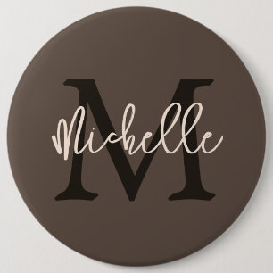 Monogram Namn Första skript Cream Brown Knapp