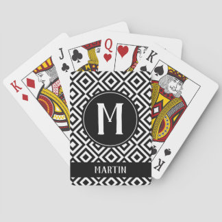 Monogram Namn Geometric Black & White Mönster Casinokort