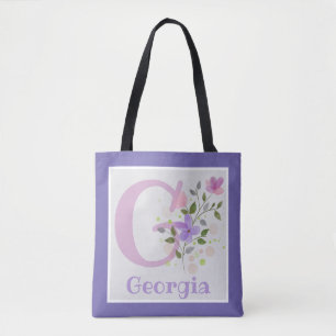 Monogram & Namn Georgia med blommor Tygkasse