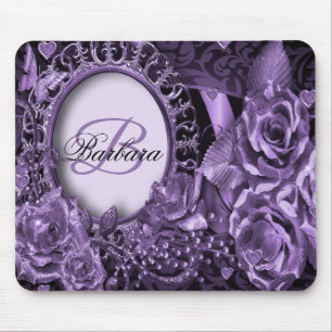 Monogram Namn Gift Lila Blommigt Elegant Modern Musmatta
