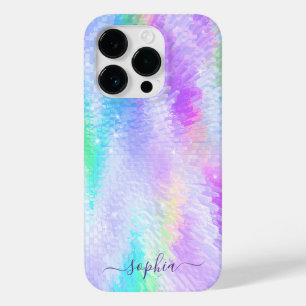 Monogram Namn Girly Glam Hologragrafik Iridescent