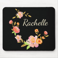 Monogram Namn Girly Orange & Rosa Blommigt