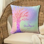 Monogram Namn Girly Rainbow Sparkles Kudde<br><div class="desc">Denna giftiga kudde dekoreras med träd och en bakgrund i regnbåge färg med faux-mousserande stjärnor. Du kan anpassa den med namn och monogram. Du kan också ändra texten färg och teckensnittet genom att använda alternativet Anpassa ytterligare. Original Mosaic Träd © Michele Davies.</div>