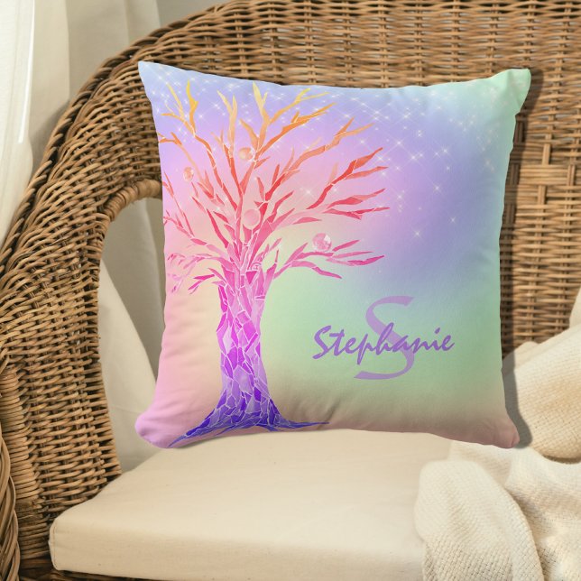 Monogram Namn Girly Rainbow Sparkles Kudde (Skapare uppladdad)