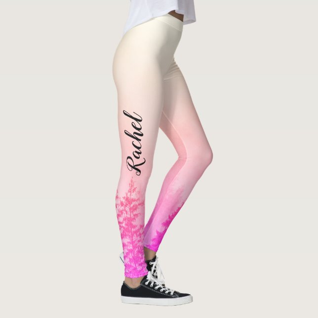 Monogram Namn Girly Rosa Träd Natur White Leggings (Höger)