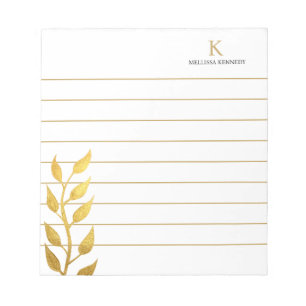 Monogram Namn Golden Löv Guld Linde Anteckningsblock