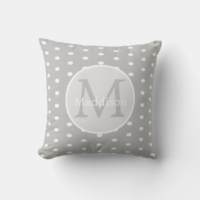 Monogram Namn Grå Vit prickmönster   Kudde (Framsida)