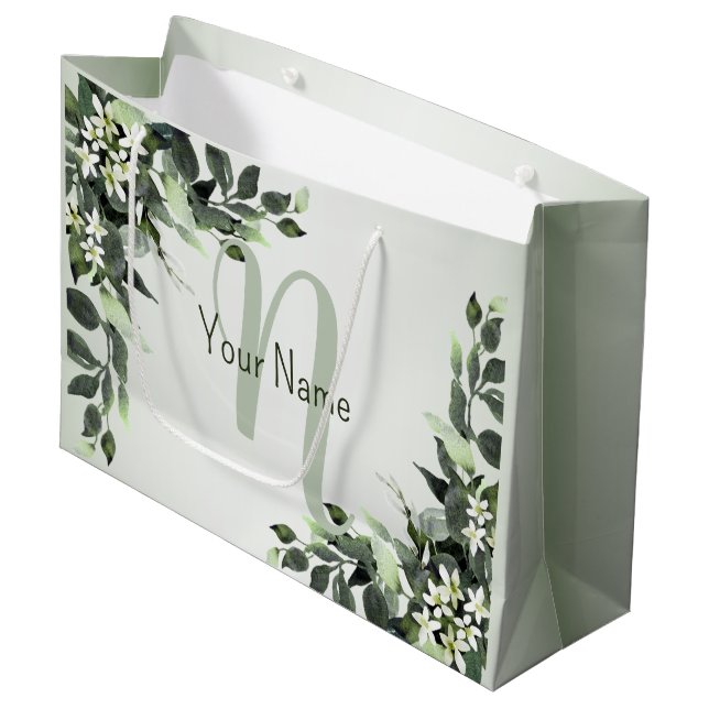 Monogram Namn Greenery Blommigt Eucalyptus Löv (Framsidan Vinklad)