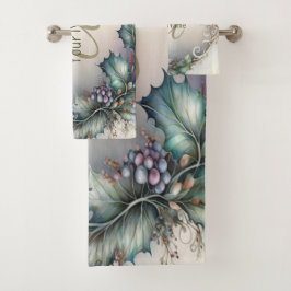 Monogram Namn Grönt Lila Löv Rustic Elegant