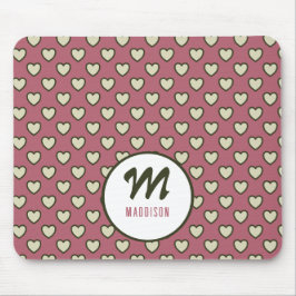 Monogram Namn Grönt Red Hearts Mönster Mouse Pad Musmatta