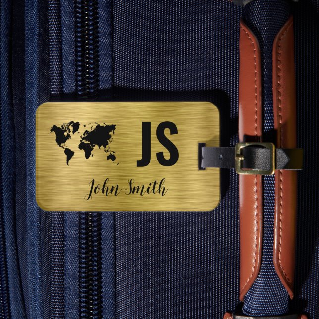 Monogram Namn Guld Brushed Metallic Anpassningsbar Bagagebricka (Framsida Insitu 4)