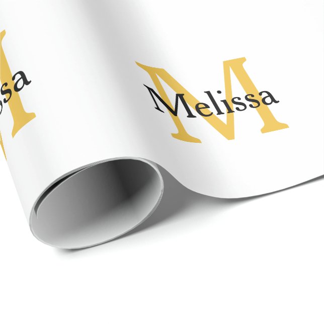 Monogram Namn Guld Svartvit Anpassningsbar Presentpapper (Rullad Hörn)