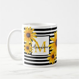 Monogram Namn Gult Flower Black Rand Kaffemugg