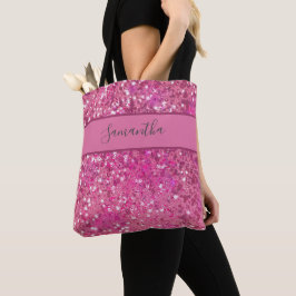 Monogram Namn Het Rosa Glitter Gnista Tjej Glam Tygkasse