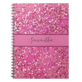 Monogram Namn Hot Pink Glitter Glitter Girly Glam  Anteckningsbok
