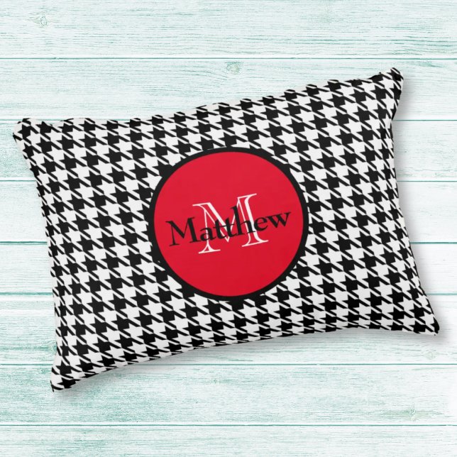 Monogram & Namn Houndstooth, Dekorativ kudde (Skapare uppladdad)