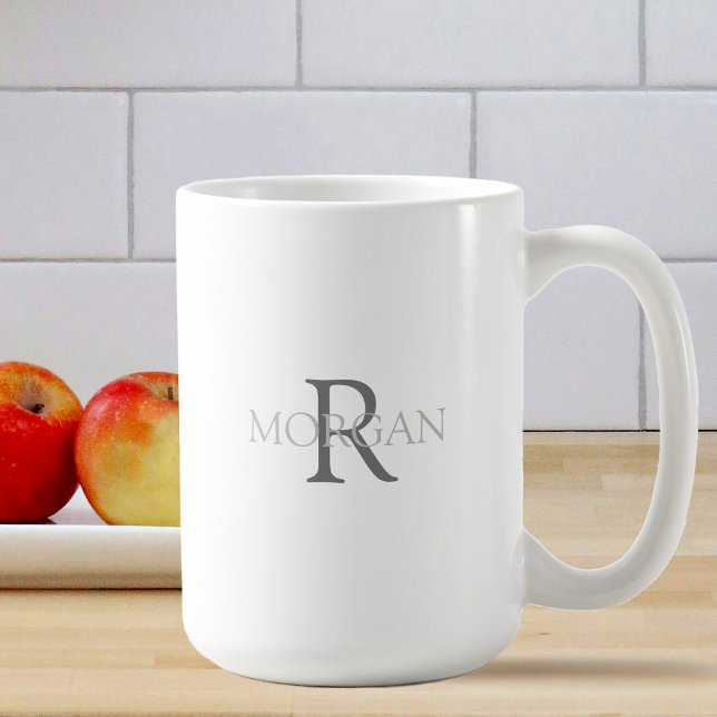 Monogram & Namn i grå text, Enkel design Kaffemugg (Skapare uppladdad)