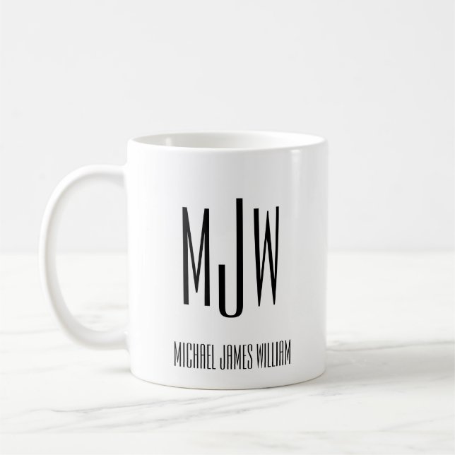Monogram Namn Initial Black White Kaffemugg (Vänster)