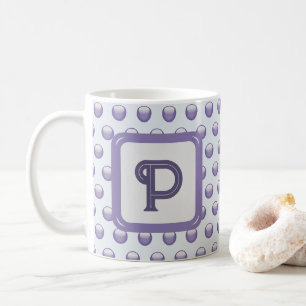 Monogram Namn Initial Blue Grått Polka Dot Brev Kaffemugg