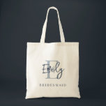 Monogram Namn Initial Bridesmaid Dusty Blue Tote B Tygkasse<br><div class="desc">Monogram Namn Inledande skript Bridesmaid Dusty Blue. Enkel att anpassa sig till händelserna och presenterna i brudens sida med början och namn.</div>