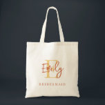 Monogram Namn Initial Bridesmaid Terracotta Guld Tygkasse<br><div class="desc">Monogram Namn Inledande skript Bridesmaid Terracotta Guld. Enkel att anpassa sig till händelserna och presenterna i brudens sida med början och namn.</div>