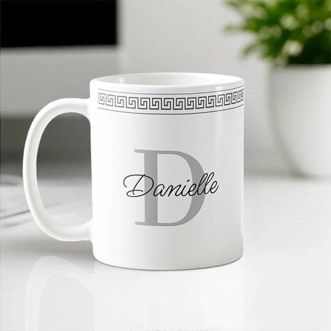 Monogram Namn Initial Elegant Grekiska Meander-skr Kaffemugg (Skapare uppladdad)