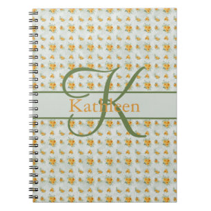 Monogram Namn Initial Gul Grön Blommig Journal Anteckningsbok
