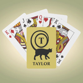 Monogram Namn Initial Kattunge Älskare Guld Black Casinokort